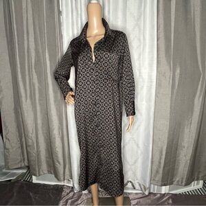 Banana Republic Navy Blue and Brown Long Sleeve Buttoned Dress